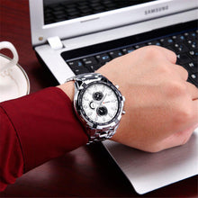 Cargar imagen en el visor de la galería, Reloj CURREN Elegante Análogo Correa Metal Fechador Plateado Negro