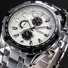 Cargar imagen en el visor de la galería, Reloj CURREN Elegante Análogo Correa Metal Fechador Plateado Negro