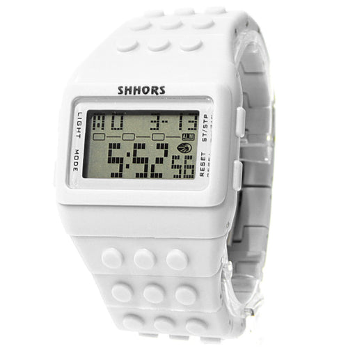 Reloj de Bloques Tipo Lego Shhors Digital Led Niños Blanco