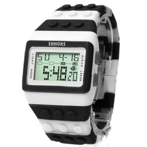 Reloj de Bloques Tipo Lego Shhors Digital Led Niños Negro-Blanco
