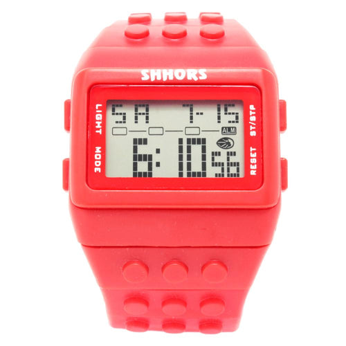 Reloj de Bloques Tipo Lego Shhors Digital Led Niños Rojo