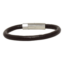 Cargar imagen en el visor de la galería, Pulsera Piel Redonda Café Borche Acero Inoxidable Hombre