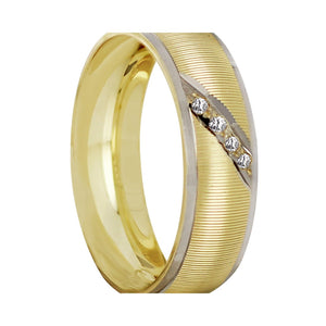 Anillo Argolla Matrimonio Satinada Diamantada 4 Zirconias Oro 14k