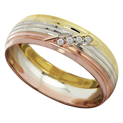 Anillo Argolla de Matrimonio 4 Zirconias Oro Florentino 14K