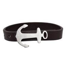 Cargar imagen en el visor de la galería, Pulsera Piel Café Hebilla Ancla Acero Inoxidable Hombre
