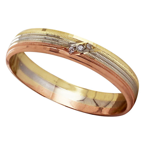 Anillo Argolla de Matrimonio 3 zirconias Oro Florentino 10K