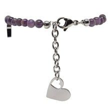 Cargar imagen en el visor de la galería, Pulsera Morada Dije De Cruz y Corazón Acero Inoxidable Dama