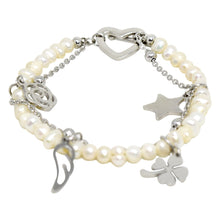 Cargar imagen en el visor de la galería, Pulsera de Perlas Dijes Broche de Corazon Mujer