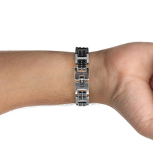 Cargar imagen en el visor de la galería, Pulsera De Caucho Con Eslabón Acero Inoxidable Caballero