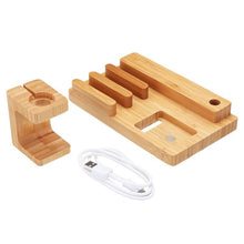 Cargar imagen en el visor de la galería, Soporte Estación de bambú 4 puertos USB/ Tablet / iPhone / iPad / Apple Watch