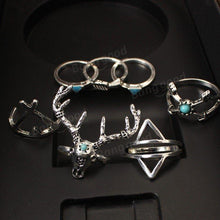 Cargar imagen en el visor de la galería, 7 Anillos Vintage de Turquesa de Alce de Ciervos